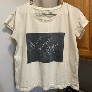 Madewell Hi-Line Short Sleeve Swing Logo Tee Size Medium Crop Boxy Off White